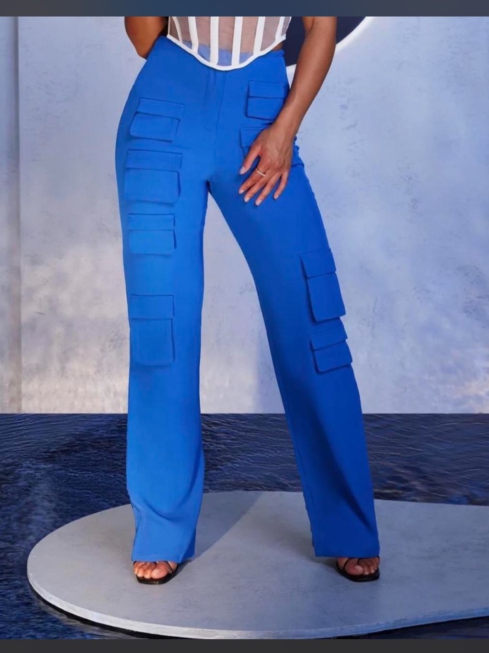 Club L London Multi Pocket Soft Cargo Pants Royal Blue